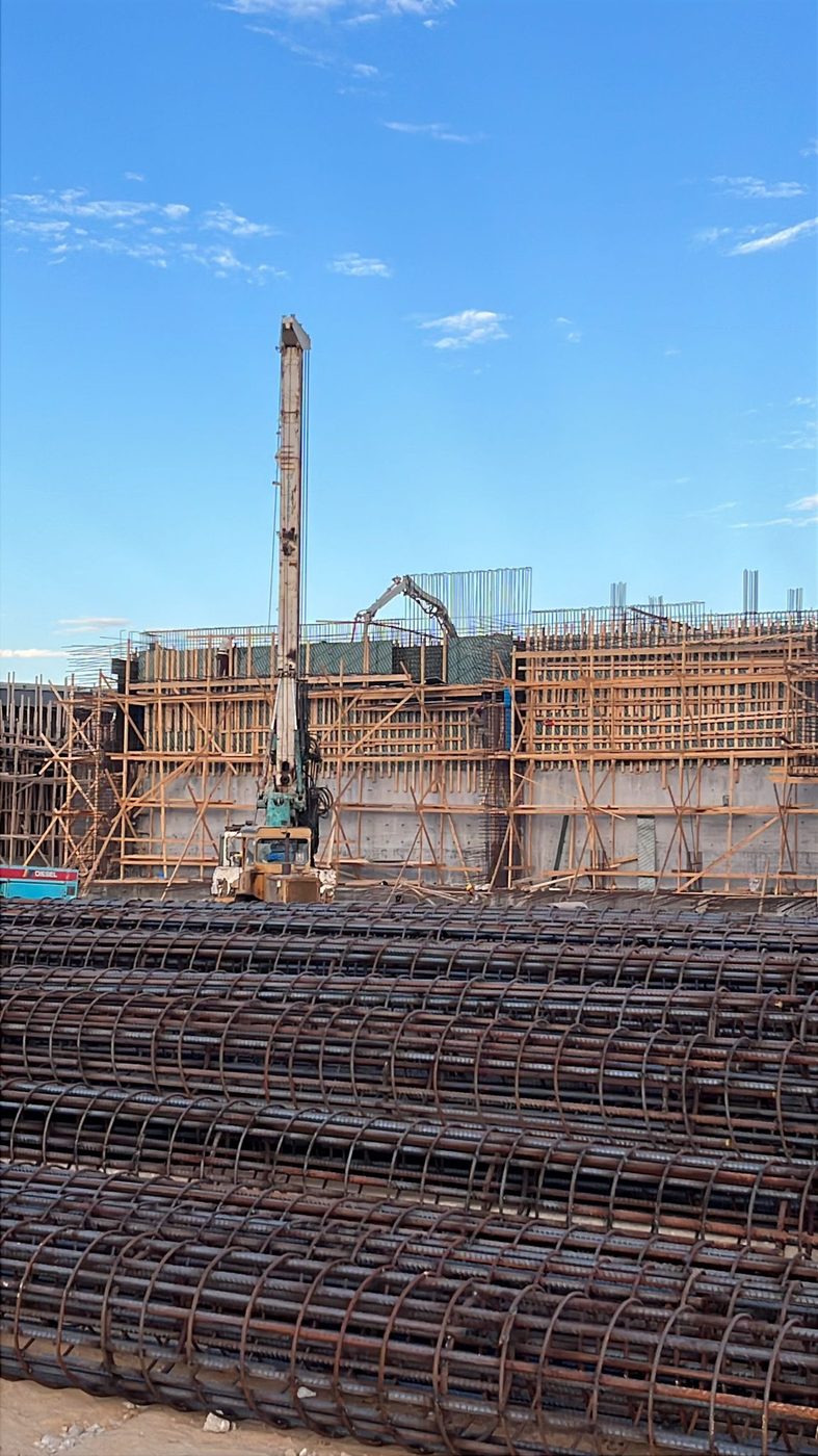 Pile cages ready beside the piling rig