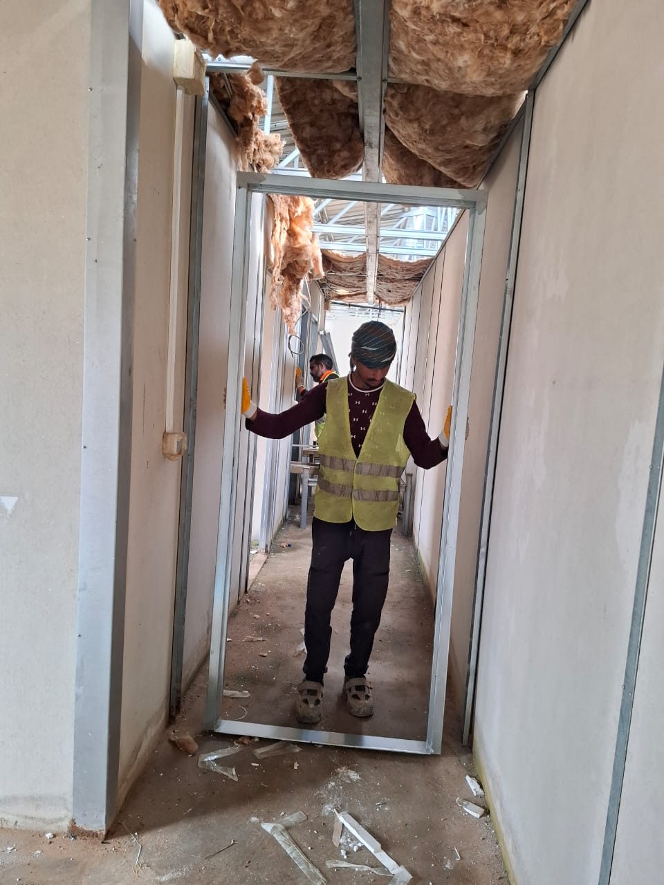 Steel door frames set through the corridor