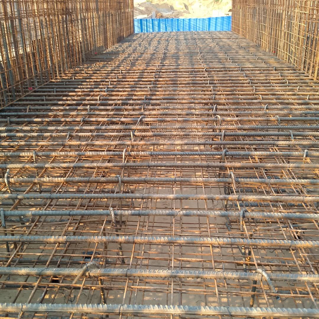 Two-layer rebar mat, fixed and tied