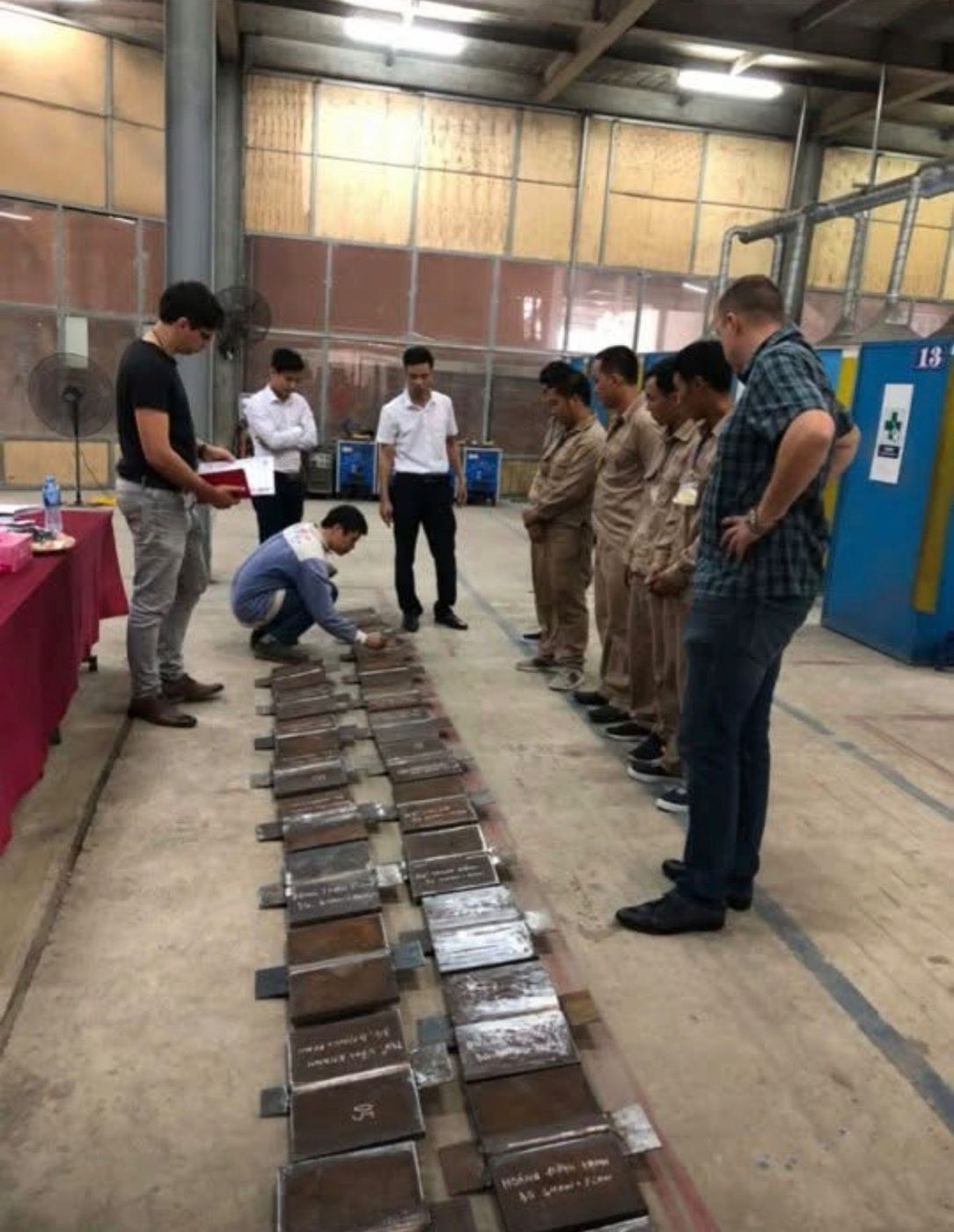 Weld test coupons inspected one by one